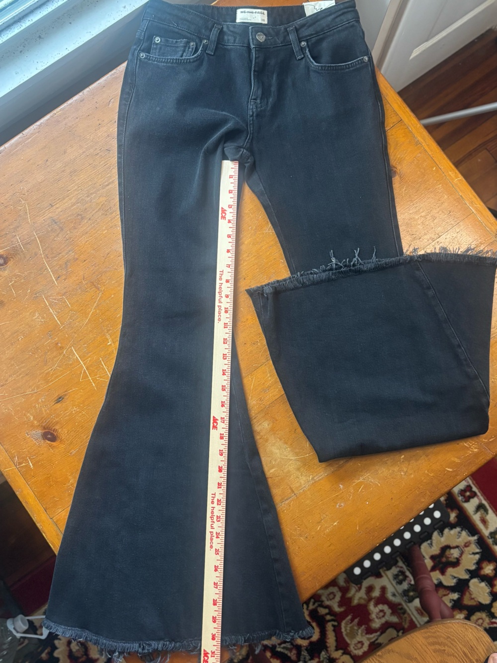 We The Free Emrie Flare Jeans Black High Rise Raw Hem Stretch Boho Festival 28 - Picture 11 of 16